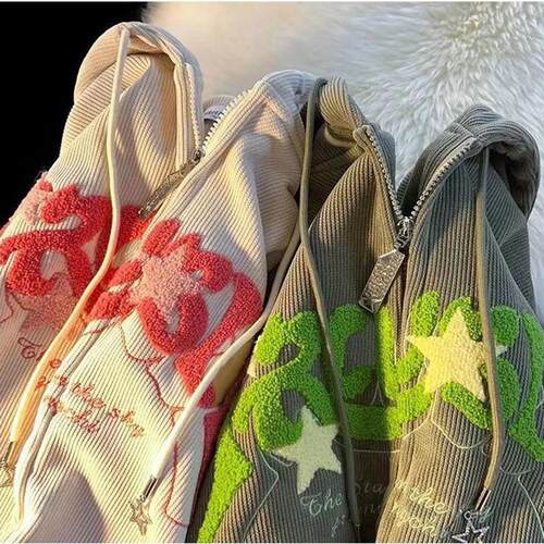 Corduroy Embroidered Loose Unisex Spring Autumn Long