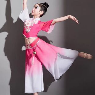 儿童秧歌演出服舞蹈女童飘逸新款中国扇子舞扇子舞蹈服装古典舞