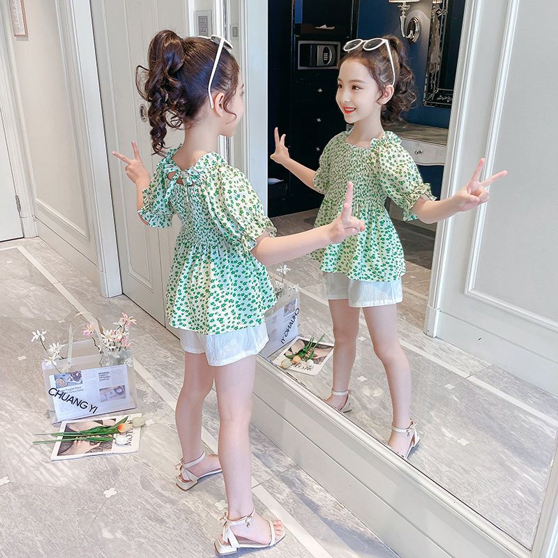 女童衬衫夏装2025新款衣服童装小女孩雪纺上衣短袖娃娃衫网红夏季