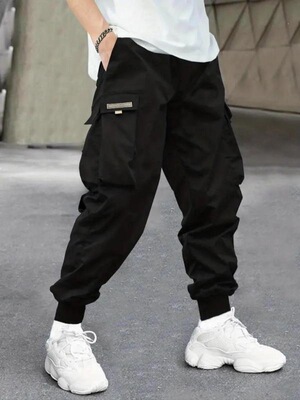 Mens solid color pocket zipper Cargo pants regular fit