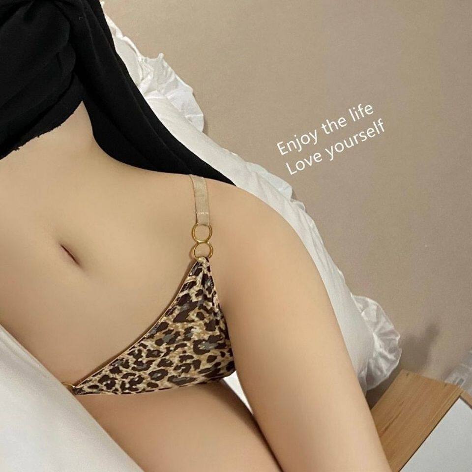 豹纹内裤女性感迷人欧美诱惑细带铁环低腰无痕冰丝女士透气三角裤