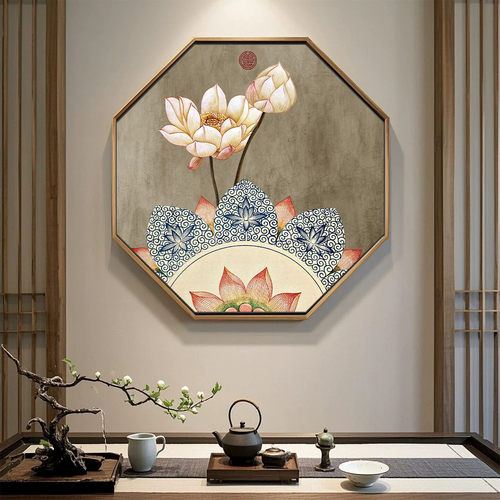 新中式装饰画餐厅玄关挂画客厅书房背景墙中国风茶室荷花古风壁画