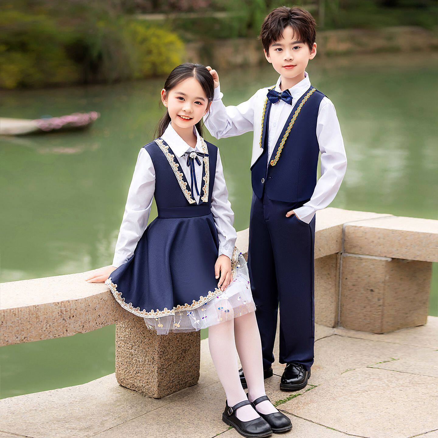 元旦节儿童合唱服装演出服中小学生朗诵合唱表演服学院风礼服春秋