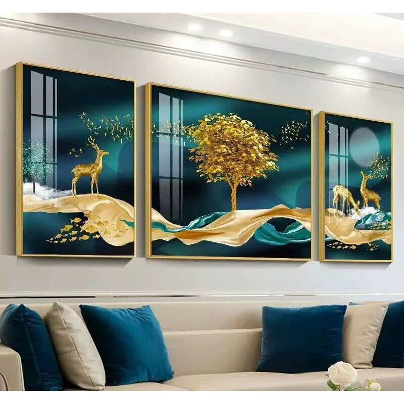 沙发背景墙装饰画现代钻石画三联简约京瓷壁画客厅东墙靠山挂画