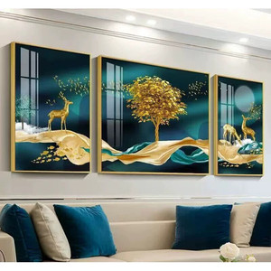 沙发背景墙装饰画现代钻石画三联简约京瓷壁画客厅东墙靠山挂画