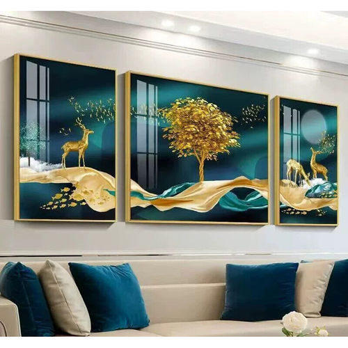 沙发背景墙装饰画现代钻石画三联简约京瓷壁画客厅东墙靠山挂画