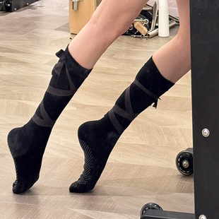瑜伽袜五指长筒普拉提袜子防滑专业女冬芭蕾风舞蹈袜显瘦绑带长袜