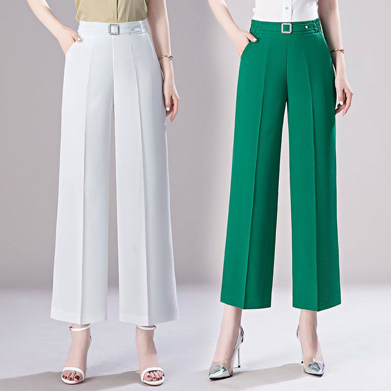 [南极人]高腰冰丝阔腿裤女夏季薄款宽松显瘦垂感休闲裤九分妈妈裤