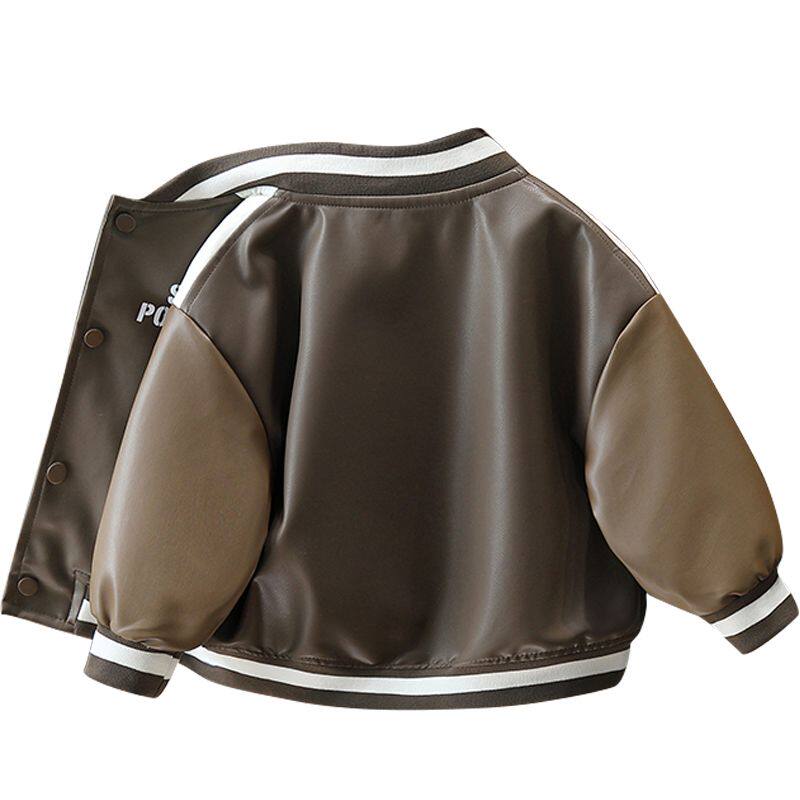 儿童皮夹克2025新款春秋装酷帅男孩机车皮衣宝宝春款潮流拼色外套