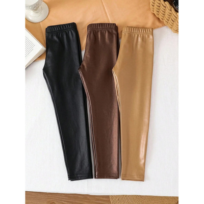 J 16153 Girls fleece leather pants 女童加绒仿皮裤跨境速