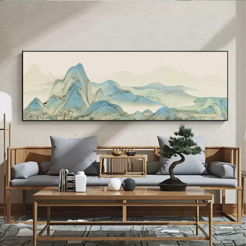 客厅千里江山图挂画新中式沙发背景墙轻奢高级感装饰画山水画壁画