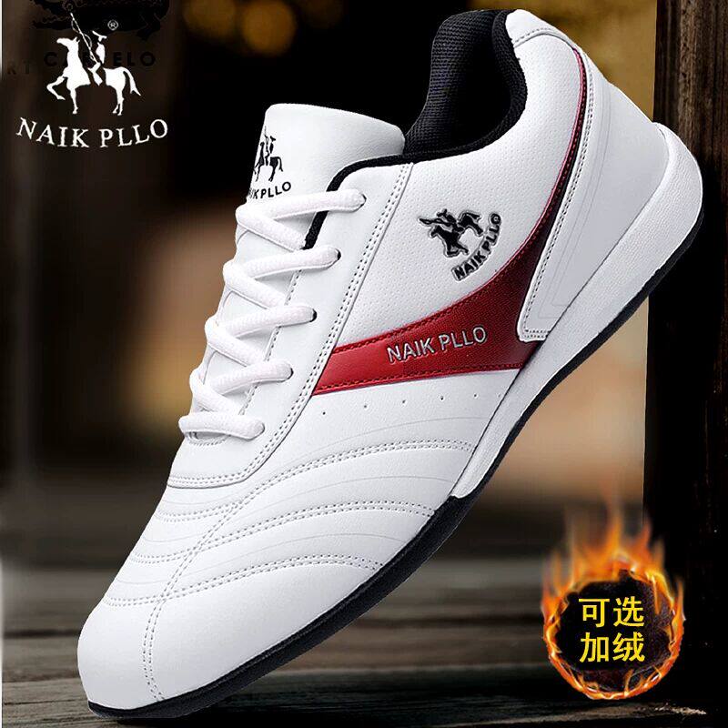 保罗男鞋2023秋冬新款皮面防水波鞋白色旅游鞋运动休闲鞋加绒棉鞋