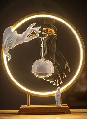 禅意佛手如意莲花吊炉家用室内氛围感摆件倒流香香炉挂式灯摆件