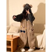 Onesie Pajamas Plush Women Hooded Bear Fleece Loungewear