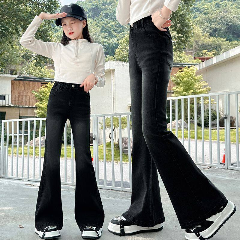 女童牛仔裤微微喇叭裤小女孩学生中大童韩版显瘦修身弹力ins