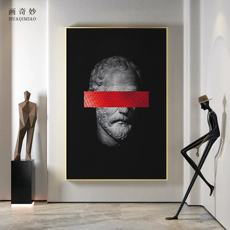 现代轻奢客厅玄关装饰画黑色抽象人物背景墙壁画走廊过道竖版挂画