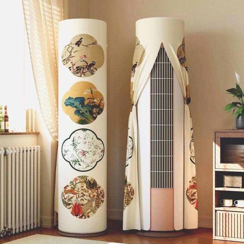 绒布宋式美学中古风圆柜机防尘罩双拉链开机不取圆形空调罩防尘套