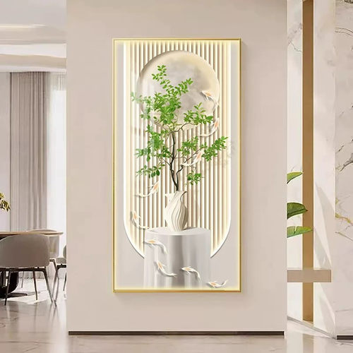 绿植玄关装饰画LED灯走廊过道客厅挂画入户正对入户门壁画