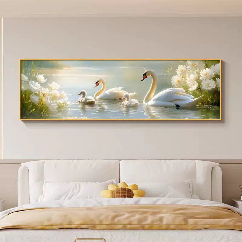 卧室床头装饰画2025新款天鹅温馨主卧房间挂画现代高级感客厅墙画
