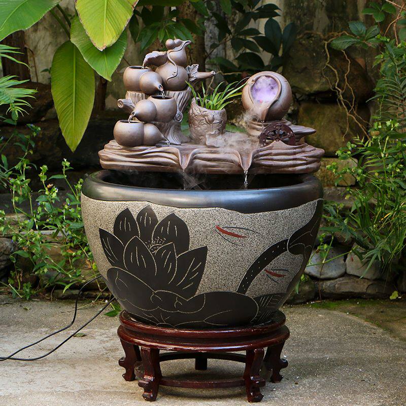 景德镇陶瓷金鱼缸阳台办公室客厅流水摆件水缸过滤庭院大缸养鱼盆