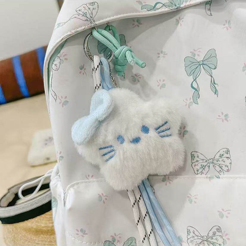 蓝色挂件可爱蝴蝶结蓝色KT星星毛绒公仔卡圈花朵钥匙扣包包手机挂