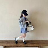 外套中小女童单排扣外套休闲领带格子连衣裙 韩版 2025春季 新款