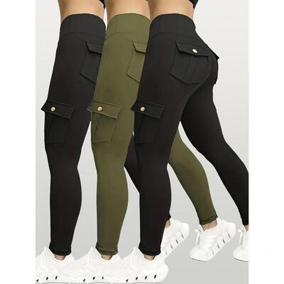 3pcs Womens HighWaisted Yoga Pants with Hip Lift Pockets 90