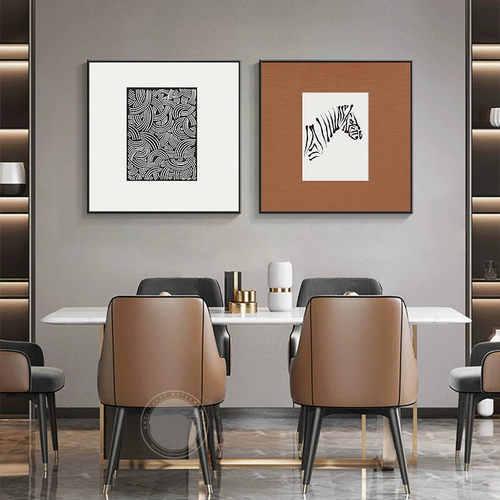 现代轻奢餐厅装饰画艺术抽象极简线条客厅挂画新款高级感饭厅壁画