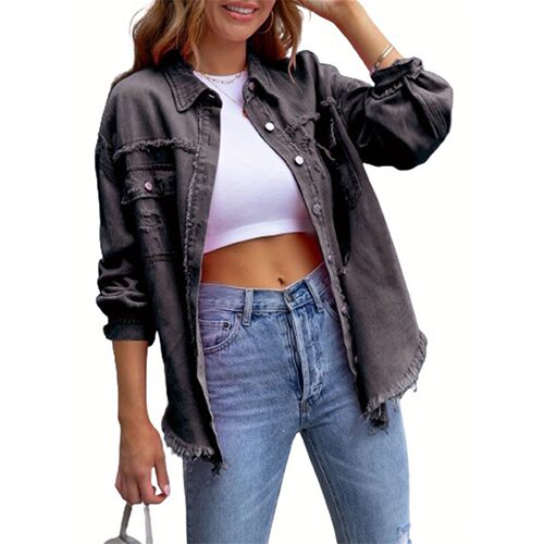 P 44215 American Style Solid Color Long Sleeve Denim
