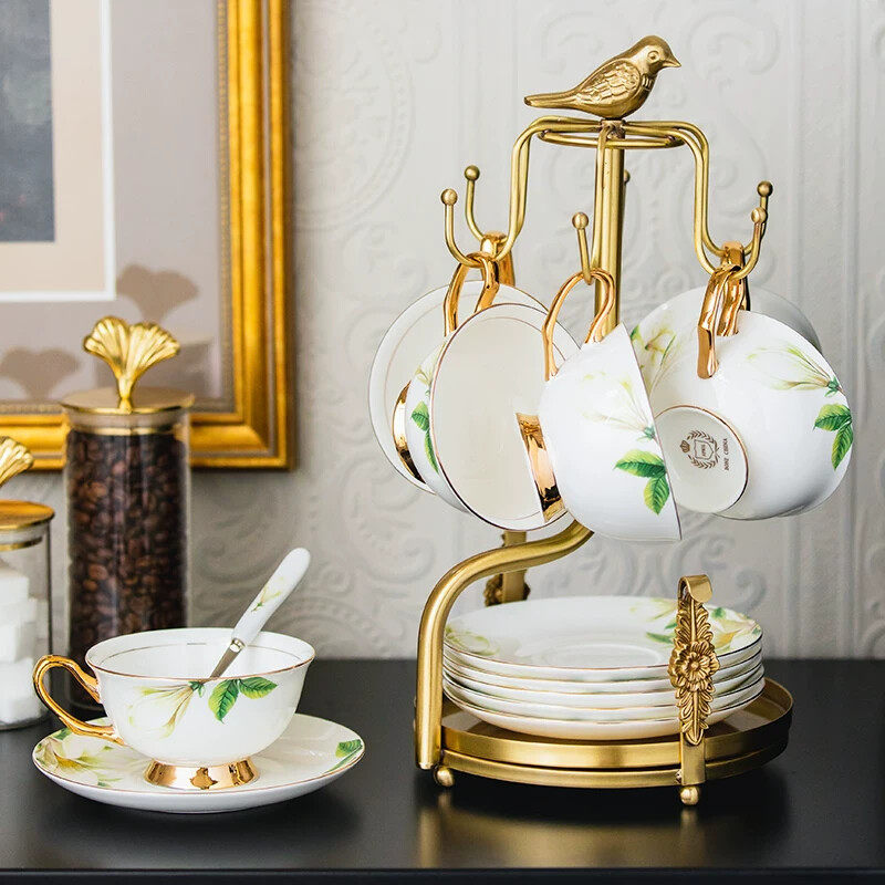 咖啡杯架子欧式轻奢黄铜家用杯碟收纳挂架客厅餐桌水杯杯子置物架