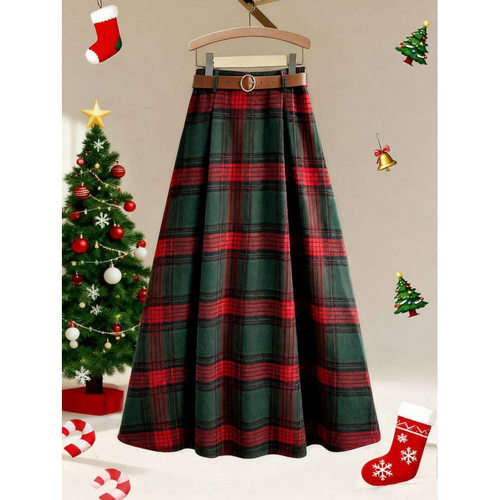 F 45949 Wool plaid swing skirt 毛呢格纹大摆半裙跨境速卖