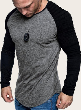 Z 37662 Loose drop shoulder men's long sleeve tee 宽松插肩袖