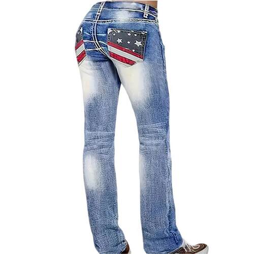 Y 88287 High Waist Printed Straight Leg Jeans 高腰印花牛仔裤