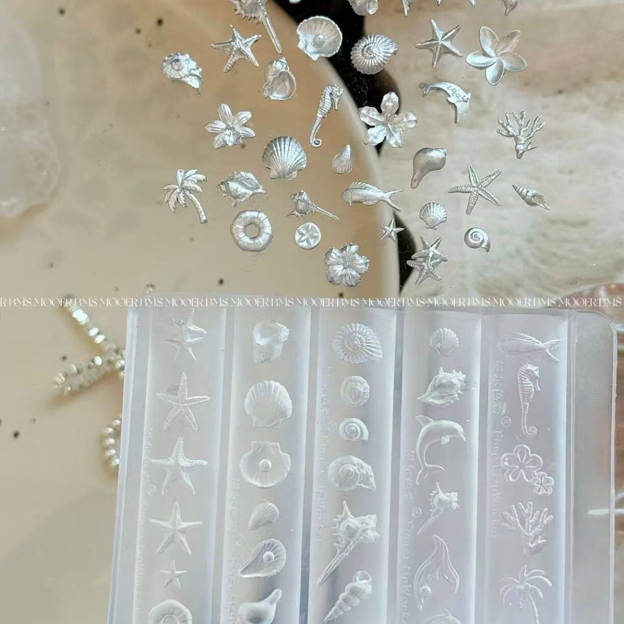 海洋贝壳立体海星美甲蝴蝶结飘带模具DIY雕花饰品指甲硅胶装饰