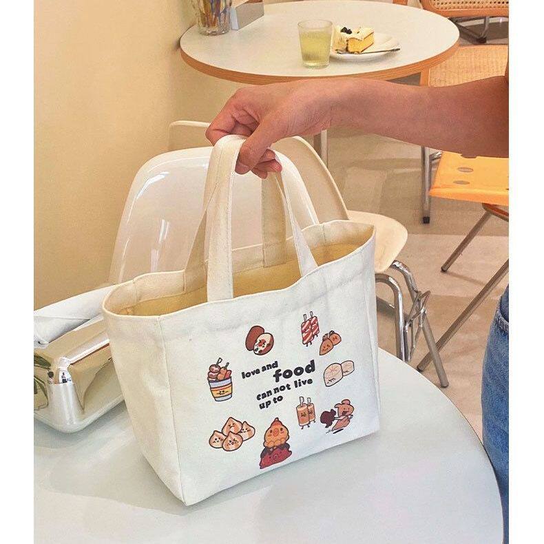 帆布袋小号时尚简约美食少女帆布手提袋上班学生手拎便当饭盒小包