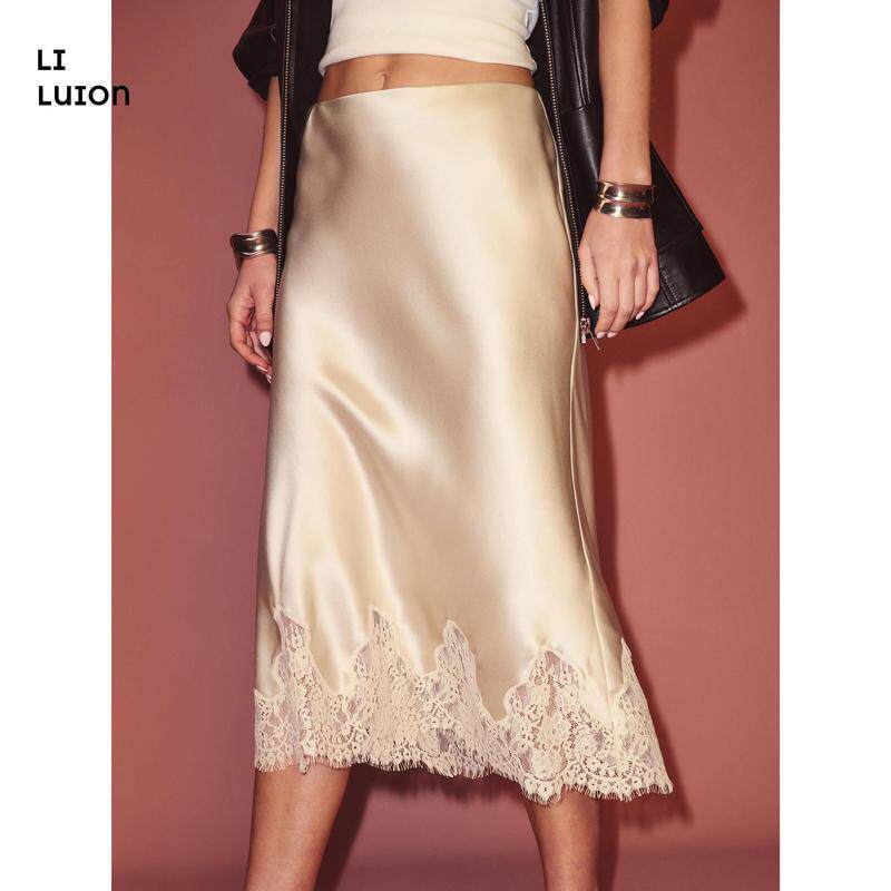 Skirts for Women High Waist Skirt Elegant Midi Skirt Satin图片