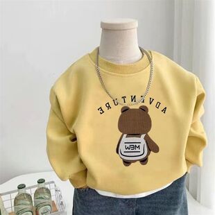 男童2025春装新款卡通黄色卫衣儿童装春款印花上衣男宝宝套头衣服