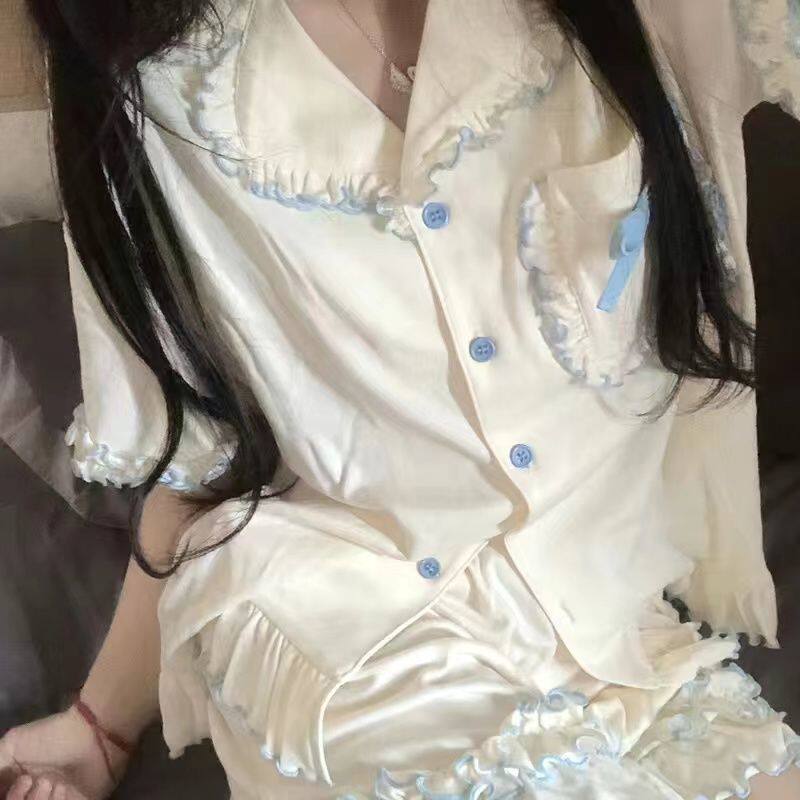 可爱睡衣女夏款短袖2024网红风甜美少女公主风小个子家居服两件套