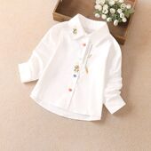 上衣 儿童小女孩洋气刺绣衬衣宝宝纯棉长袖 女童白衬衫 春秋2025新款