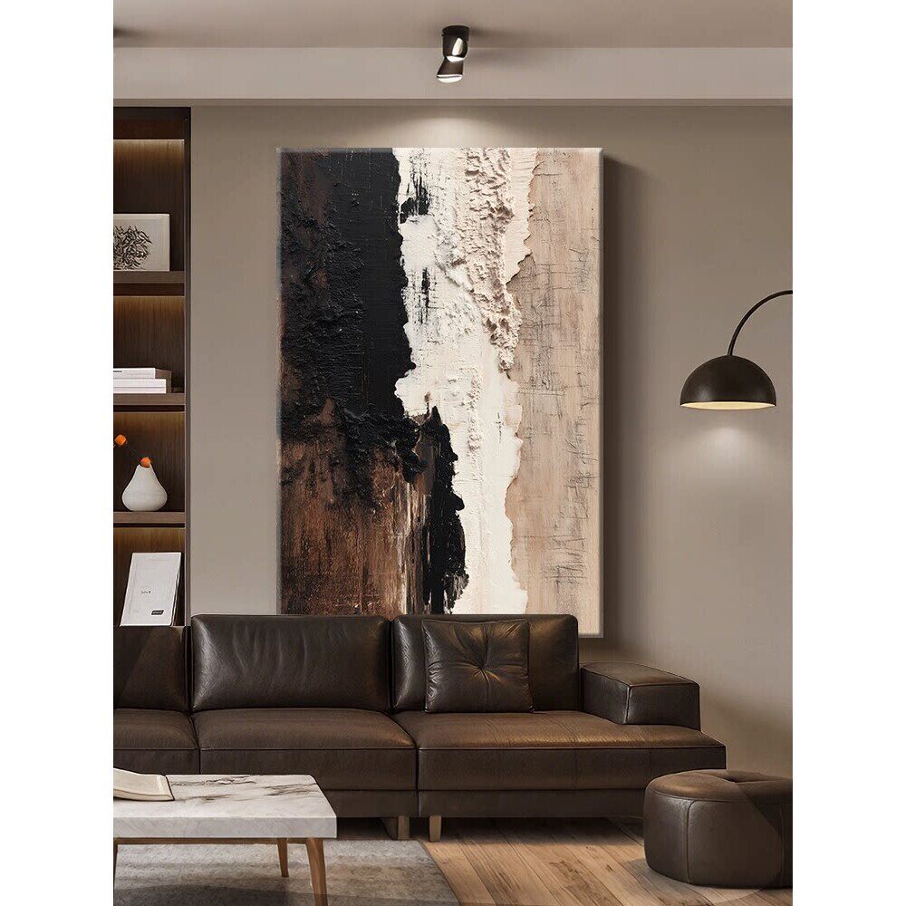 奶油中古风客厅装饰画棕色抽象肌理高级感沙发背景墙壁挂画玄关画