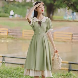 法式温柔系别致连衣裙女夏季新款学生少女裙子学院风超仙雪纺长裙