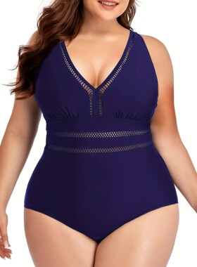 L 83591 Mesh Print Plus Size Swimsuit Set 网眼印花连体泳衣