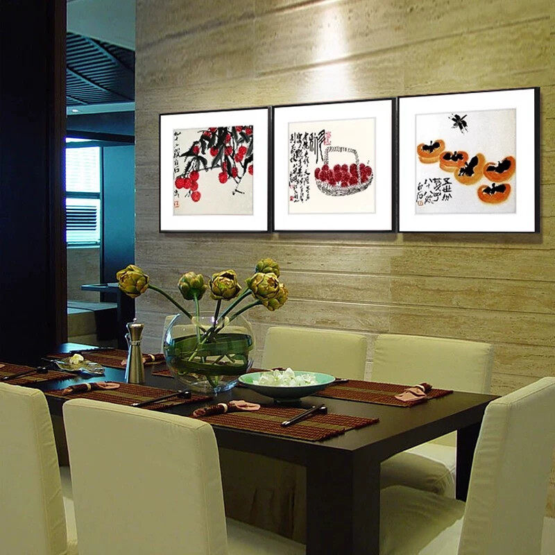 齐白石装饰画国画新中式客厅背景墙面挂画卧室饭厅餐厅水墨虾壁画