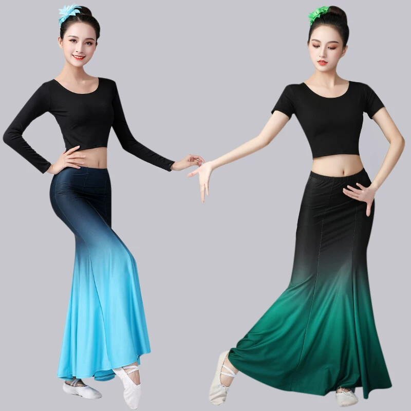 傣族舞蹈服女演出服练功舞裙傣族孔雀舞蹈艺考表演服装舞蹈练习裙图片