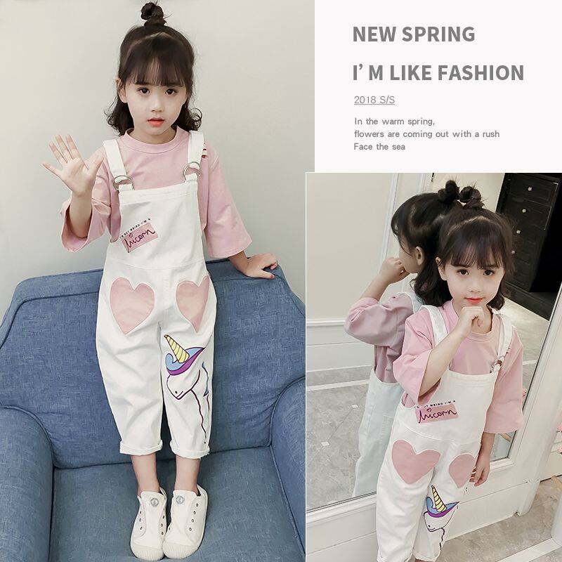 儿童装女童背带裤网红春季夏季4-5-6-8岁小女孩休闲中短袖T恤套装