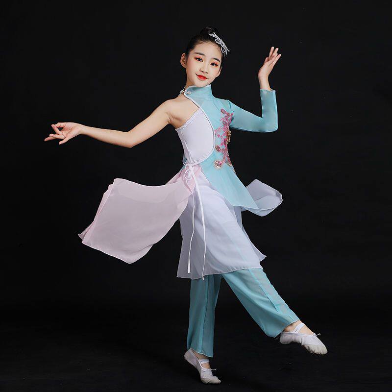 六一新款儿童古典舞演出服女童秧歌扇子舞伞舞表演服练功服民族风