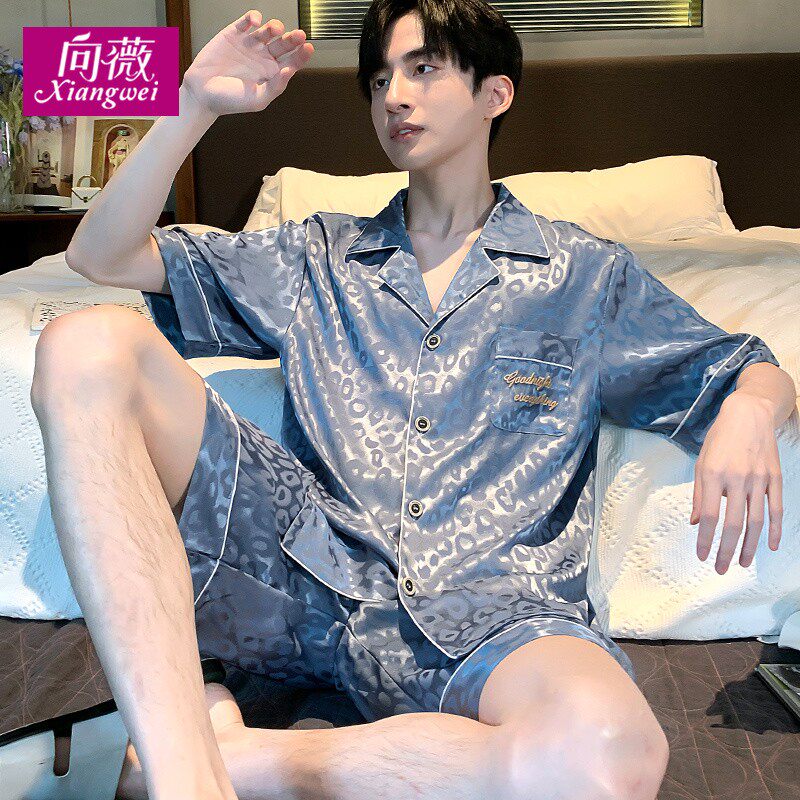 可外穿冰丝空调家居服宽松夏季睡衣男士套装韩版短袖薄款大码青年