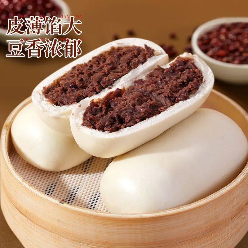山东特色手工豆包甜包子儿童早餐红豆馅长条馍馍传统老式豆沙包