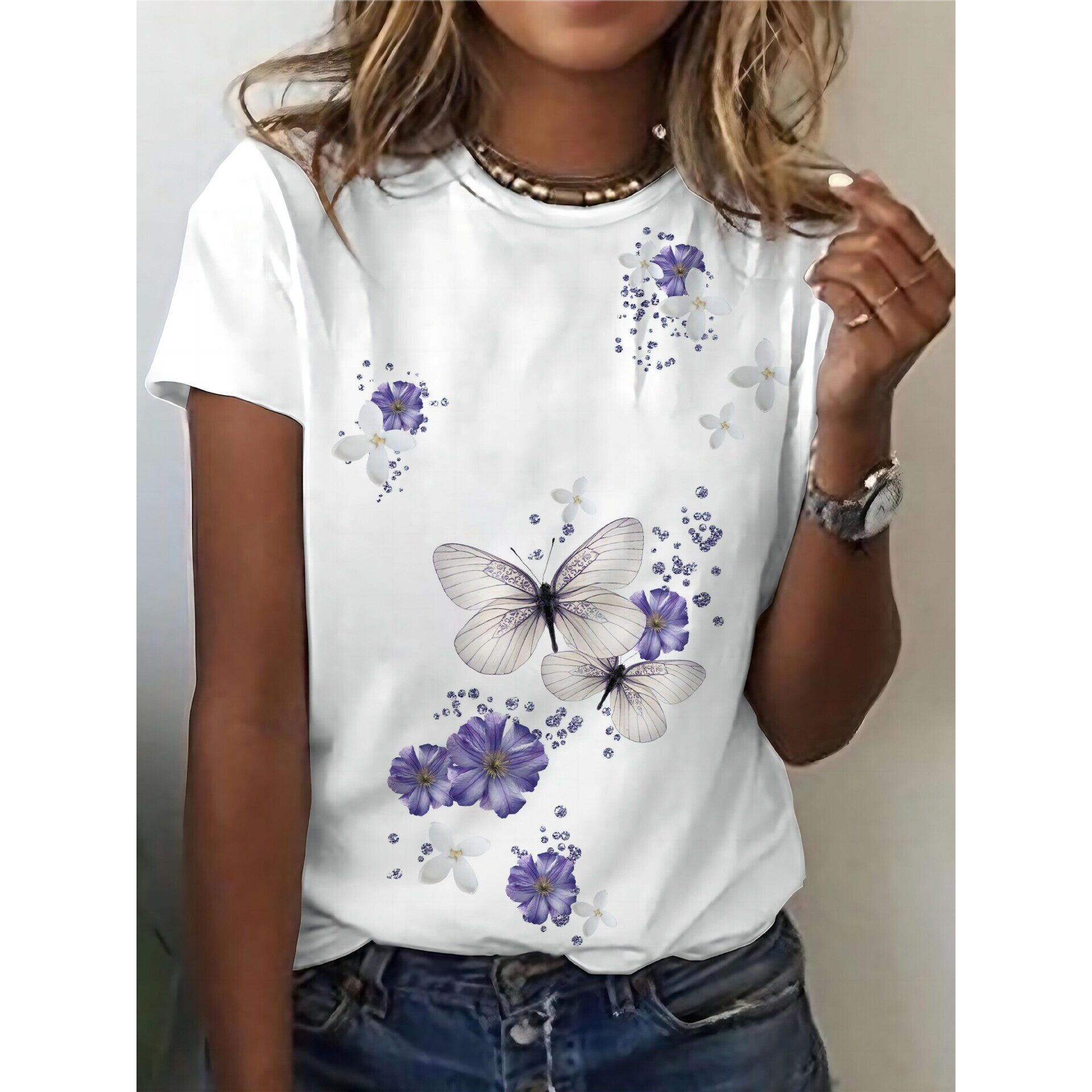 L 16169 3D Print Loose T-Shirt 印花短袖T恤 欧美跨境亚马