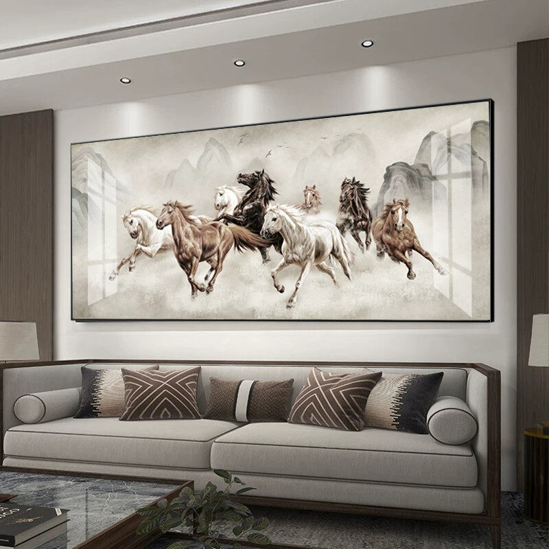八骏图客厅挂画马到成功装饰画骏马办公室字画茶室沙发背景墙国画